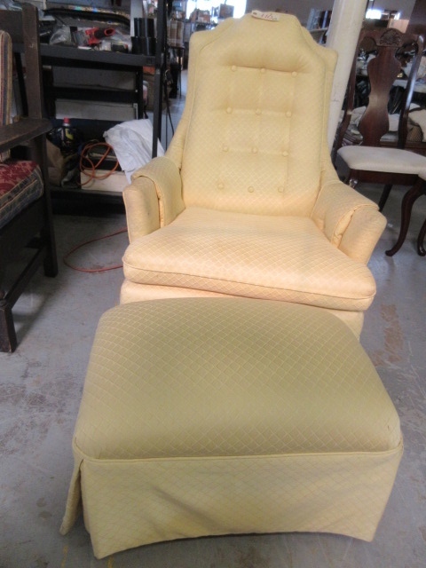 lot 110 image: UPHOLSTERED CHAIR WITH OTTOMAN