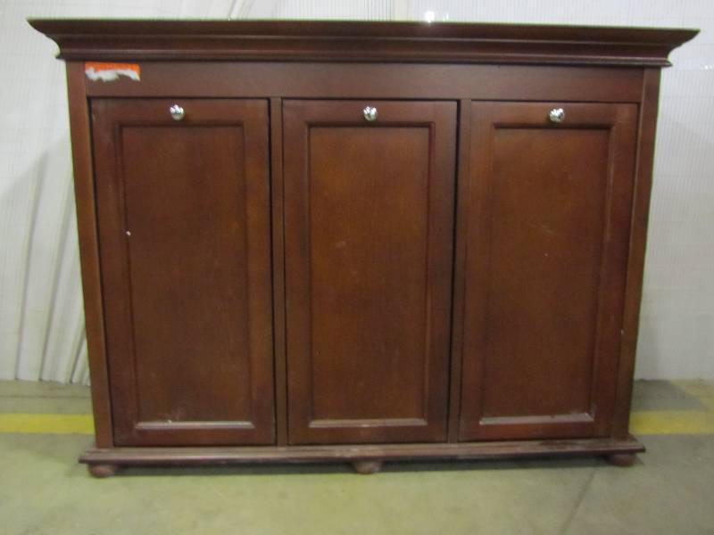 lot 10 image: Home Decorators Collection Hampton Harbor 37 in. Triple Tilt-Out Hamper in Sequoia