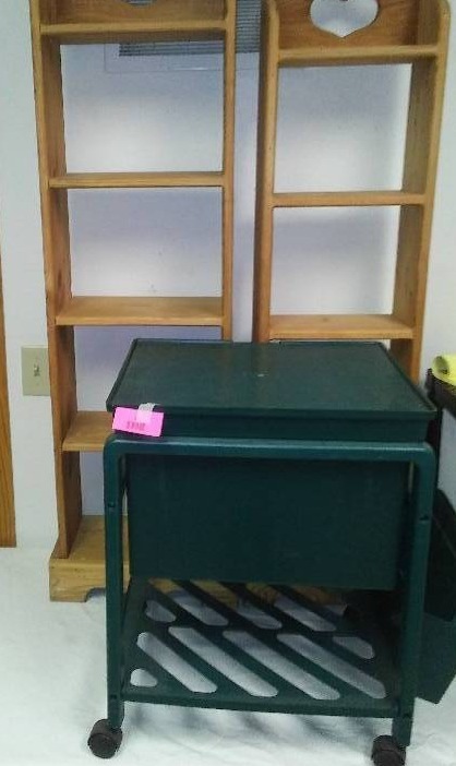 lot 60 image: Pine Shelving Units (2) and Rolling Cart File Organizer