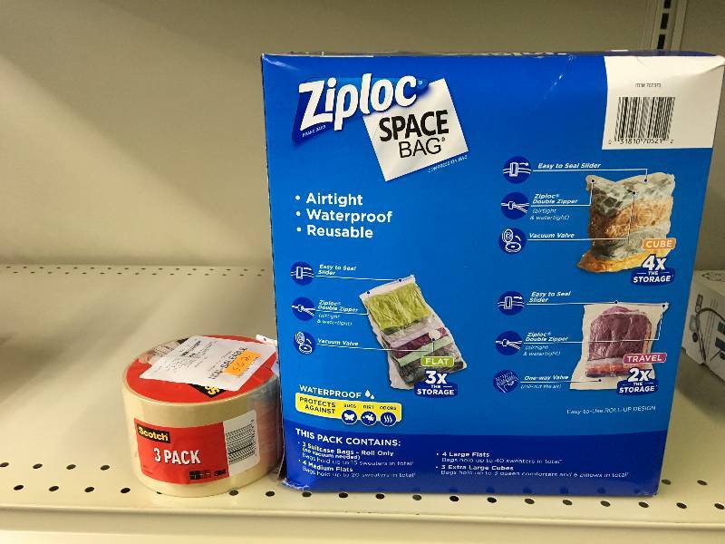 lot 562 image: ZIPLOC SPACEBAG 14CT, MSRP $19.99 AND 3M MASKING TAPE 3PK, MSRP $5.89