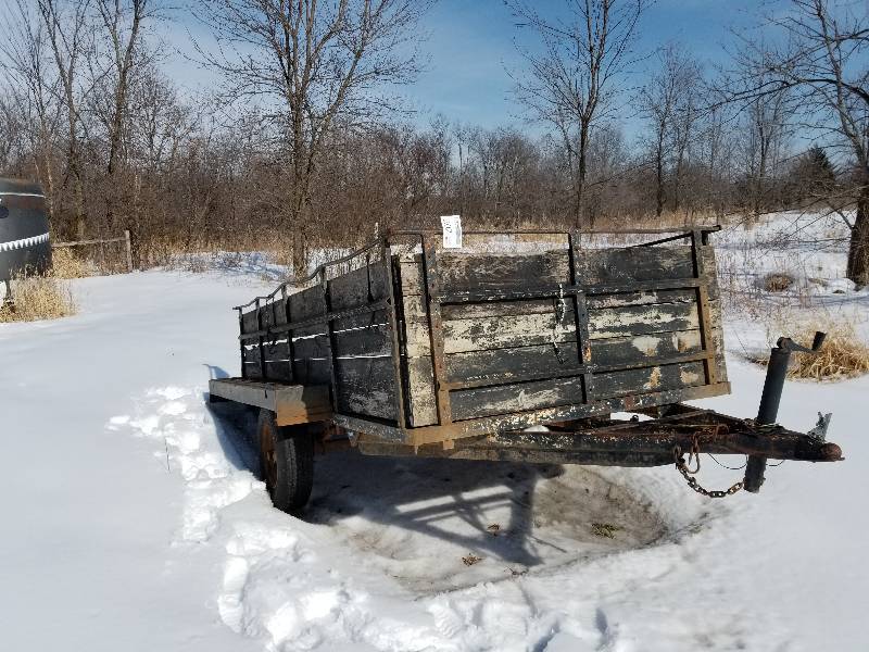1987 Custom Built Single Axle Trailer w Wood Side Rails, Wheel Fenders