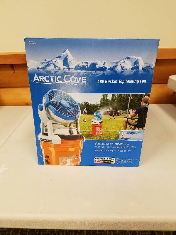lot 51 image: Arctic Cove 18 volt two speed misting bucket top fan