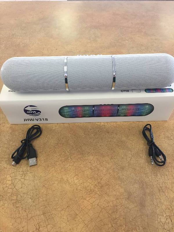 Bluetooth Wireless LED Portable Long Cylinder Speaker (WHITE)