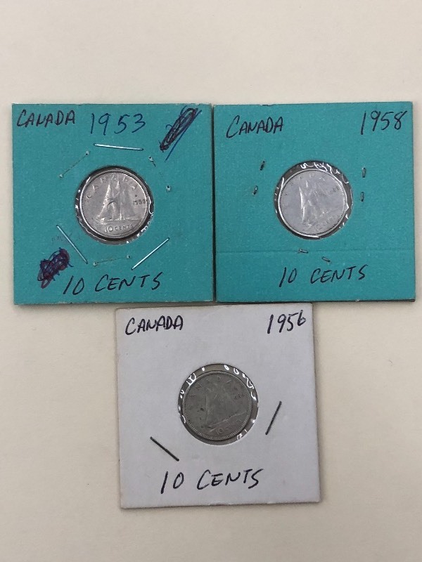 Canadian Silver 1953 dime, 1956 di...