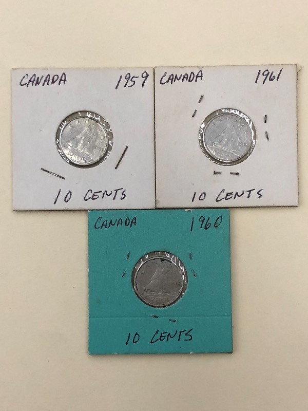 Canadian Silver 1959 dime, 1960 di...