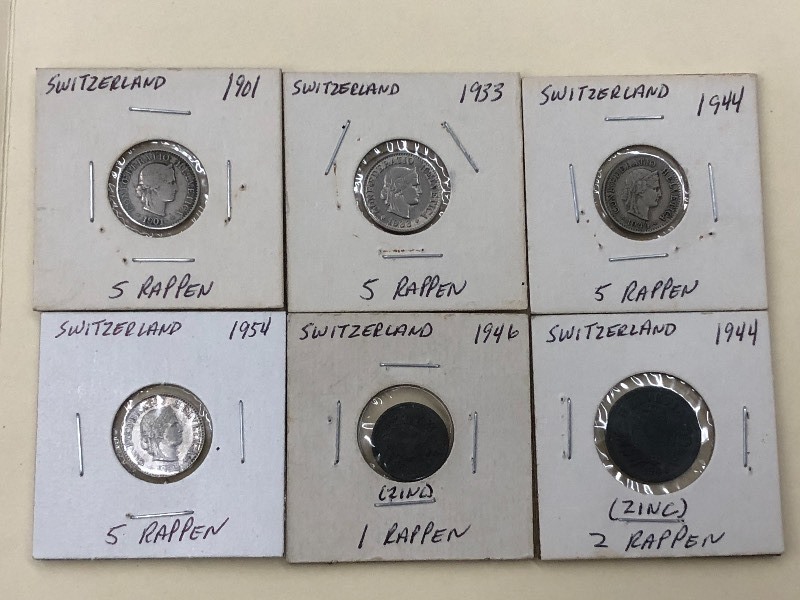 6 different old coins from Switzerl...