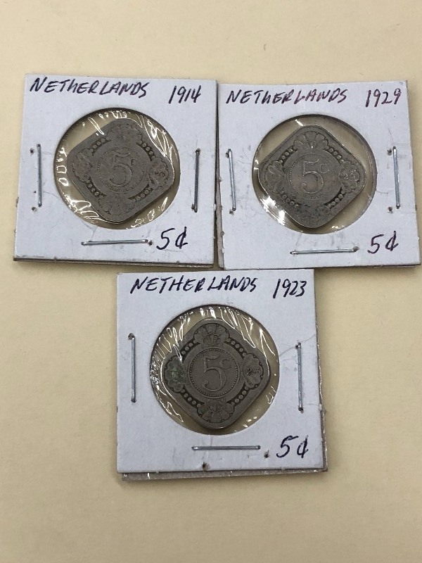 3 old 5 cent coins from the Netherl...