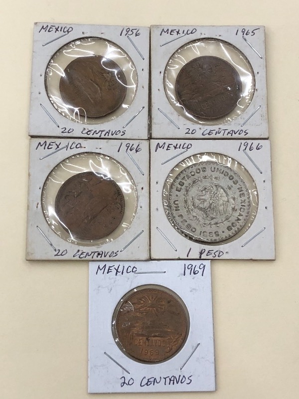 Mexico Silver 1 Peso 1966 plus 4 di...