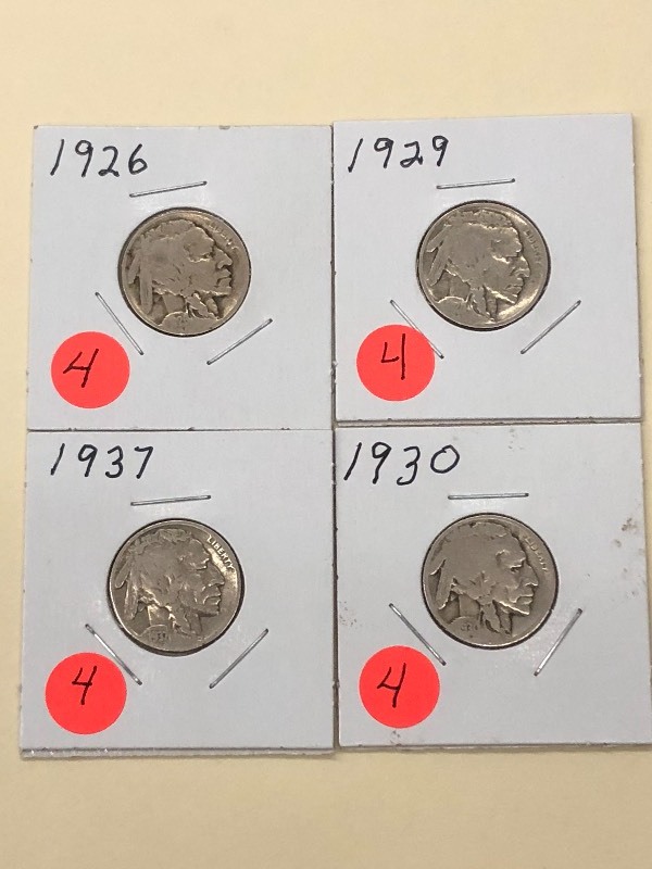 (4) Buffalo Nickels 1926,. 1929, 1...
