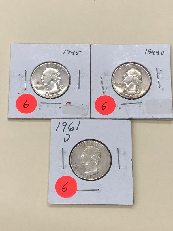 (3) Washington Silver Quarters 194...