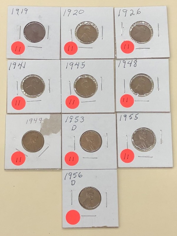 (10) Lincoln Cents 1919, 1920, 192...