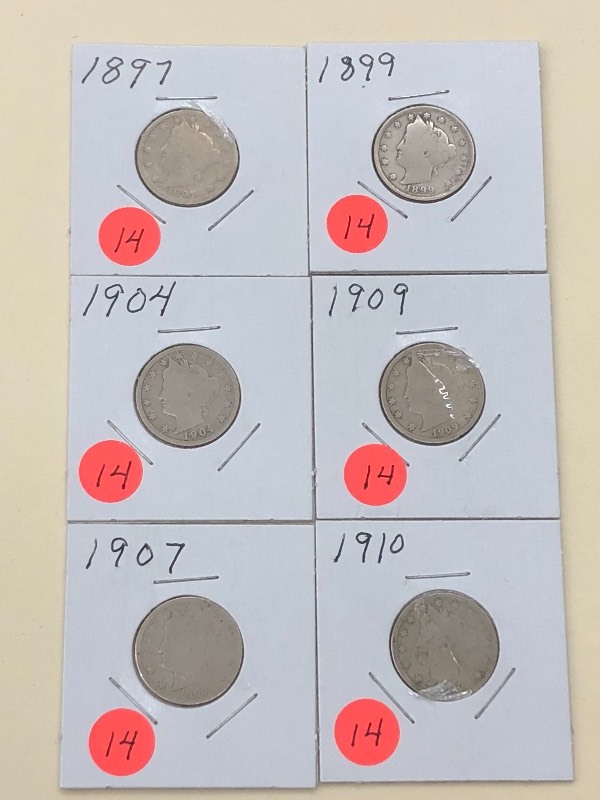 (6) Liberty Nickels 1897, 1899, 19...