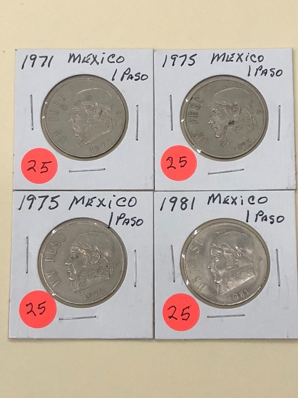 (4) Mexico Peso Coins 1971, 1975, ...