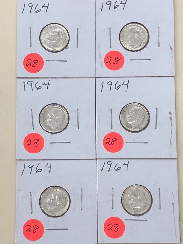 (6) 1964 Roosevelt Silver Dimes ...