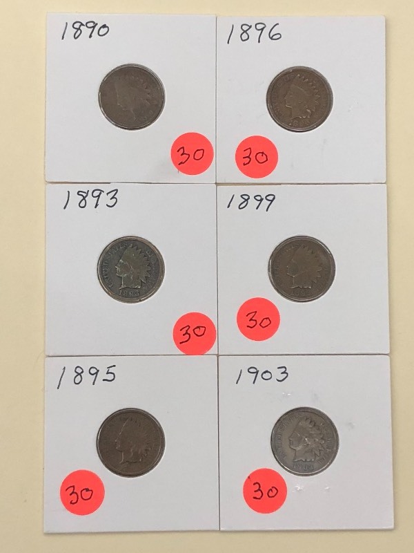 (6) Indian Head Cents 1890, 1893, ...