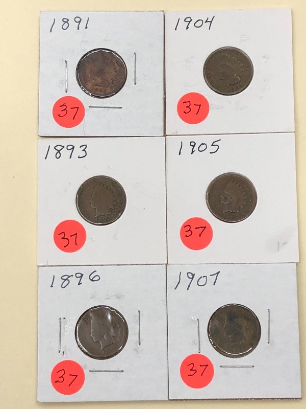(6) Indian Head Cents 1891, 1893, ...