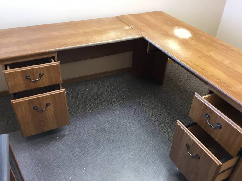 Wood Corner Desk, with Four Drawers
