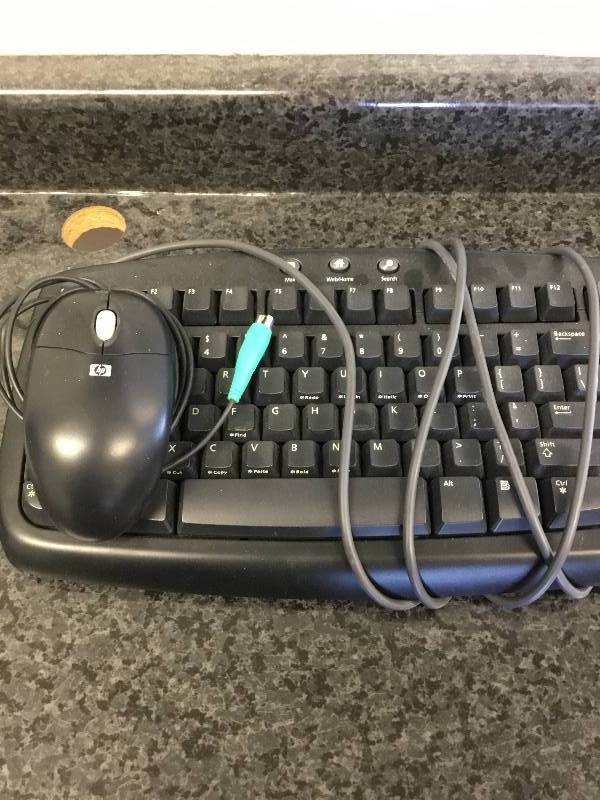 Microsoft Wired Keyboard, and wired mouse, with a Acer Wall mounted Monitor