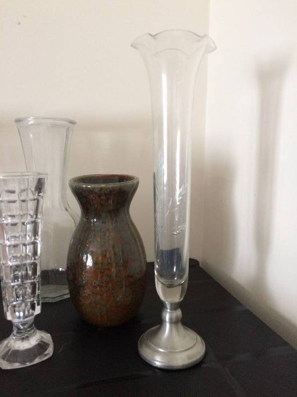 lot 42 image: Large Lot Of Vases Including Heavy Cut Crystal & Art Glass - No Chips Etc.