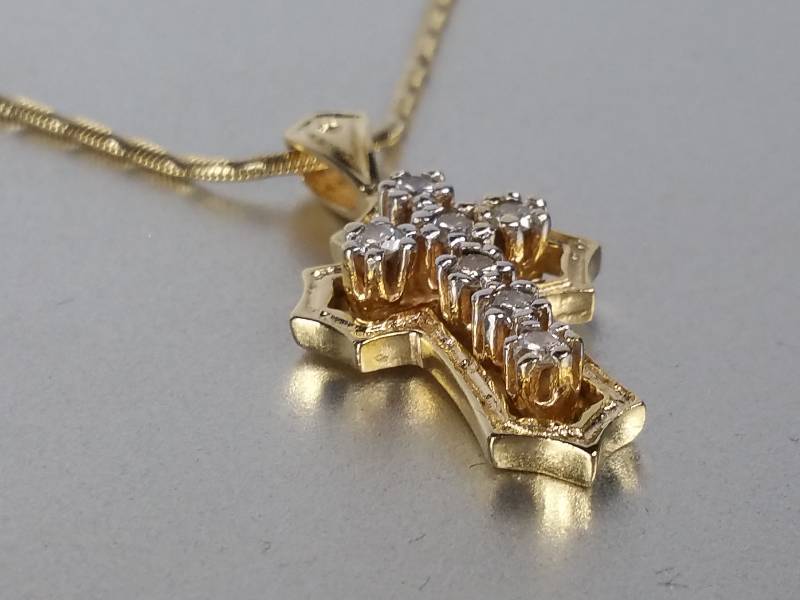 lot 11 image: Diamond Cross Necklace in 14k Gold - $2900 Retail