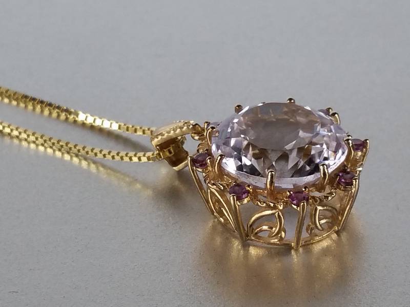 lot 39 image: 11 ct White Sapphire Pendant in 14k Gold - $2300 Retail