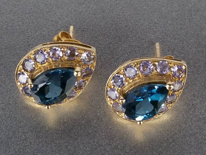 lot 40 image: London Blue Topaz and Tanzanite Earrings in 14k Gold
