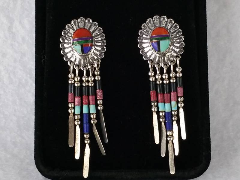 lot 53 image: Turquoise Inlaid Sterling Earrings