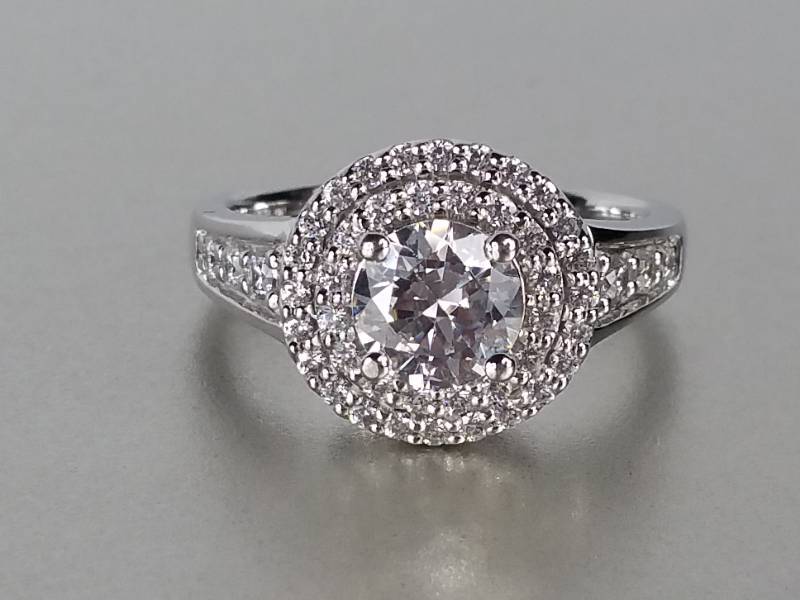 lot 69 image: Double Halo White Sapphire Ring