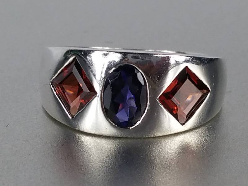 lot 98 image: Inlaid Tanzanite and Garnet Ring