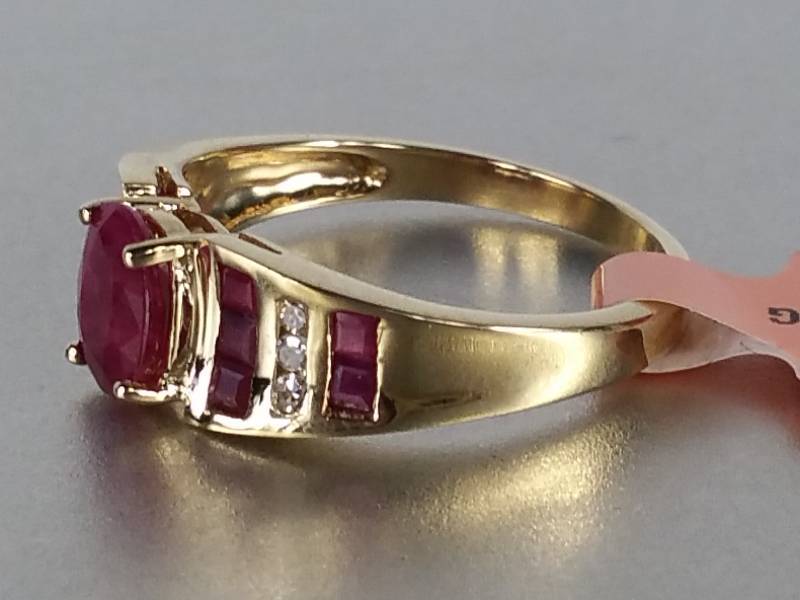 lot 15A image: Genuine Ruby and Diamond Ring in 10k Yellow Gold
