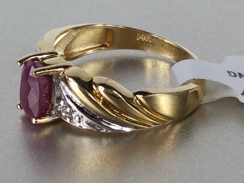 lot 15B image: Genuine Ruby and Diamond Ring in 14k Yellow and White Gold