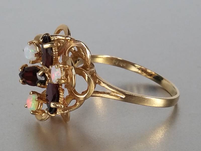 lot 15D image: Opal and Garnet Estate Ring in 10k Gold