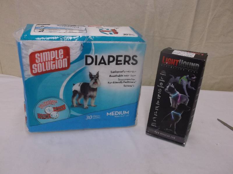 Medium Dog Diapers & Light LED Vest, Retail $ 84.44