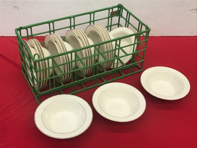 (1) Crate Of Gold-Rim Ivory Salad B...