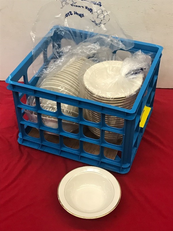 (1) Crate Of Gold-Rim Ivory Small S...