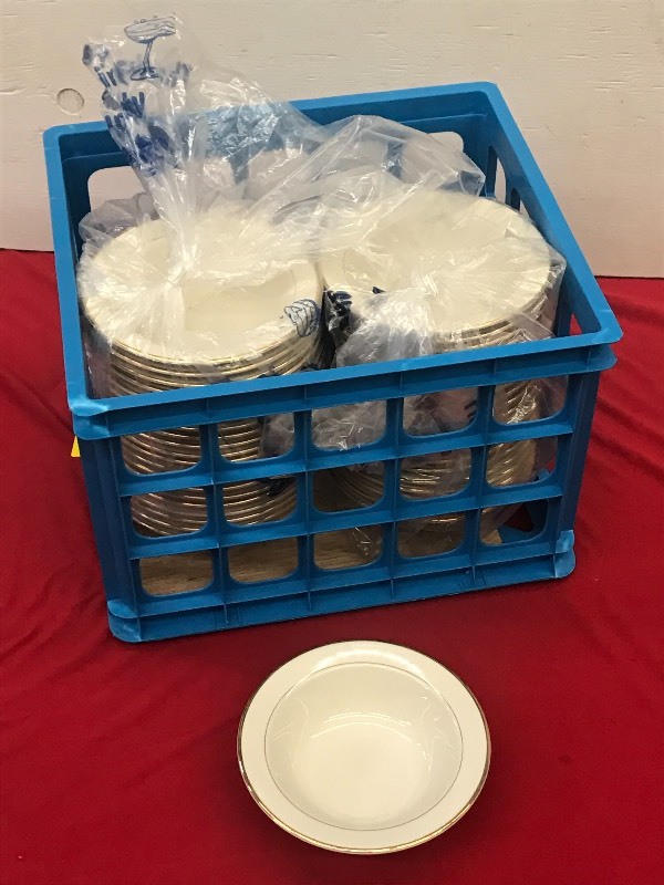 (1) Crate Of Gold-Rim Ivory Small S...