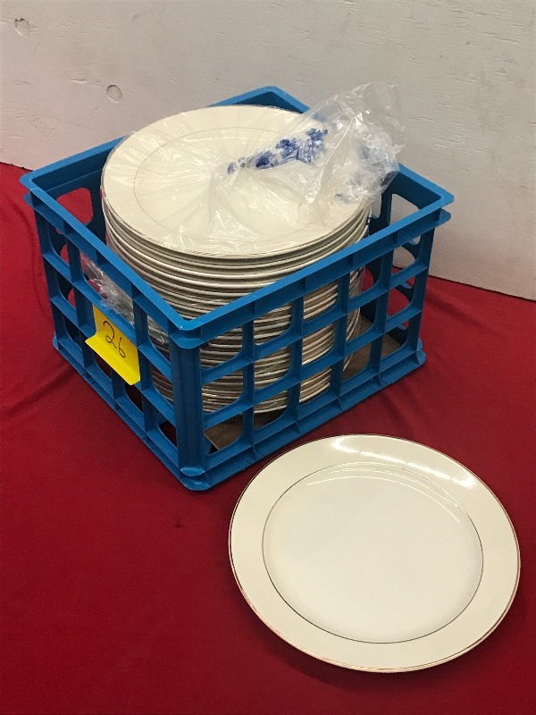(1) Crate Of Gold-Rim Ivory Round P...