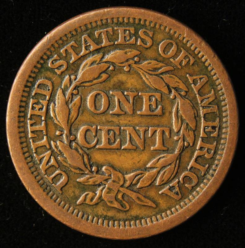 1854 US BRAIDED HAIR LARGE CENT XF45