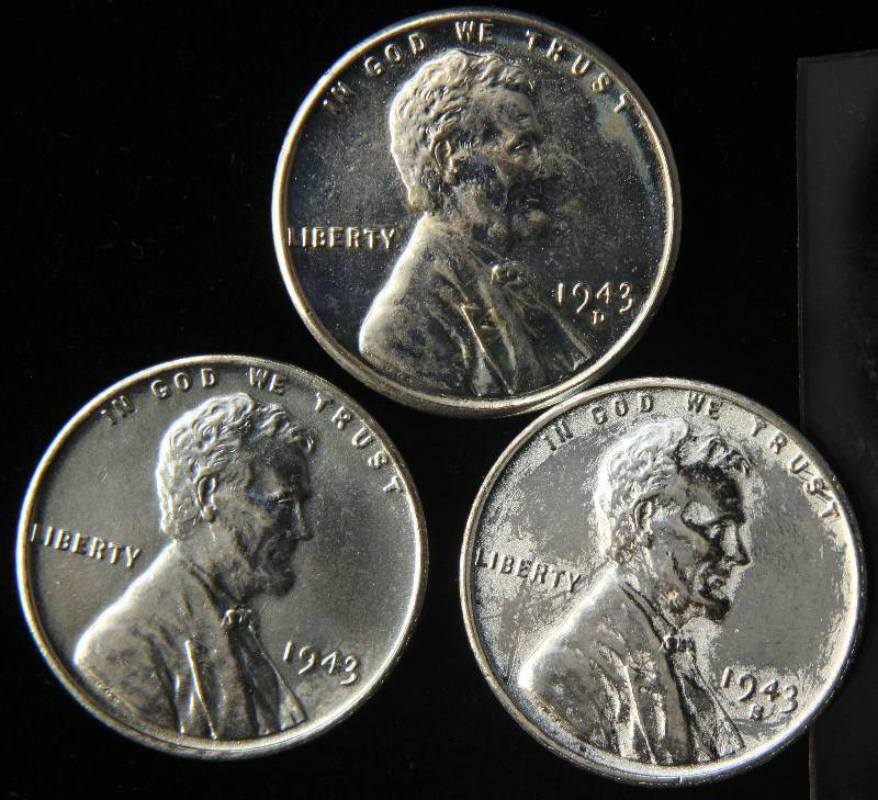 1943 P-D-S US WWII STEEL WAR CENTS AU-UNC