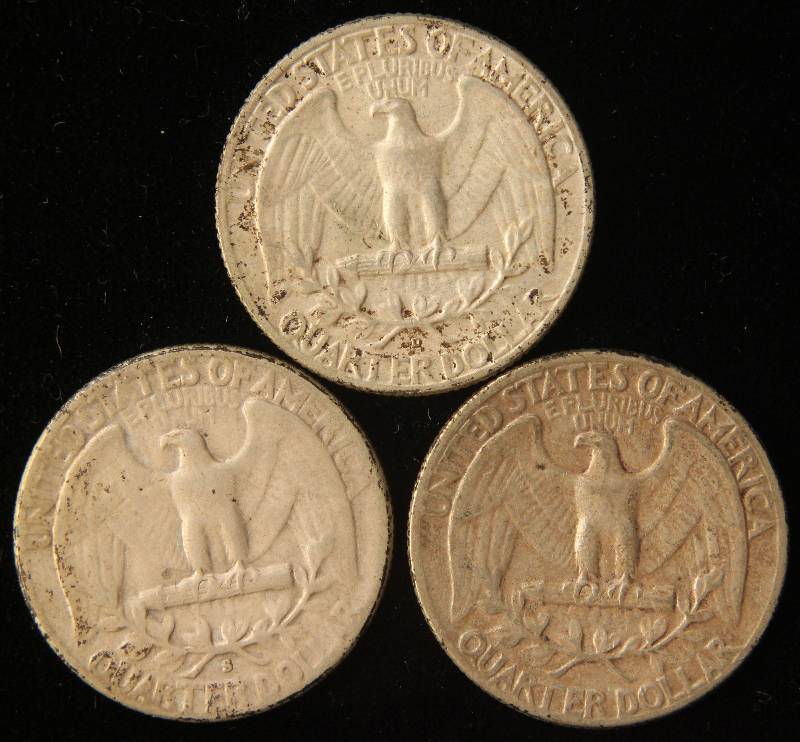 3 SILVER WASHINGTON QUARTERS  1954, 1954-D, 1954-S