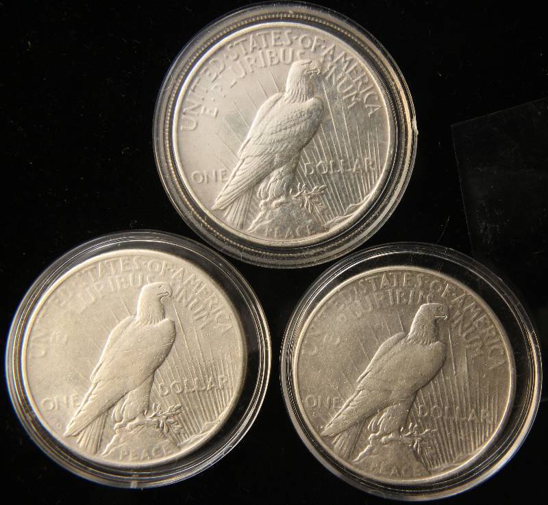 3 SILVER DOLLARS IN AIRTITE HOLDERS 1922, 1923-S, 1926-S