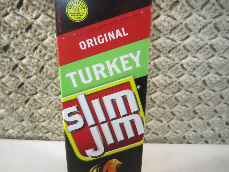 lot 63 image: Box of 24 Slim Jim Snack Sticks Ori...