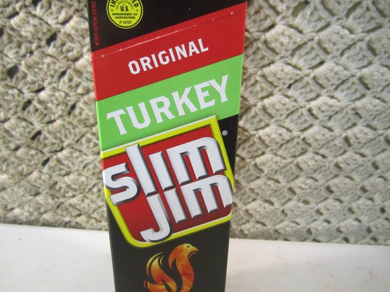 lot 64 image: Box of 24 Slim Jim Snack Sticks Ori...