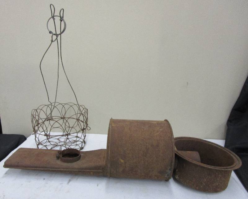 lot 18 image: Basket and old partsto use for a planter