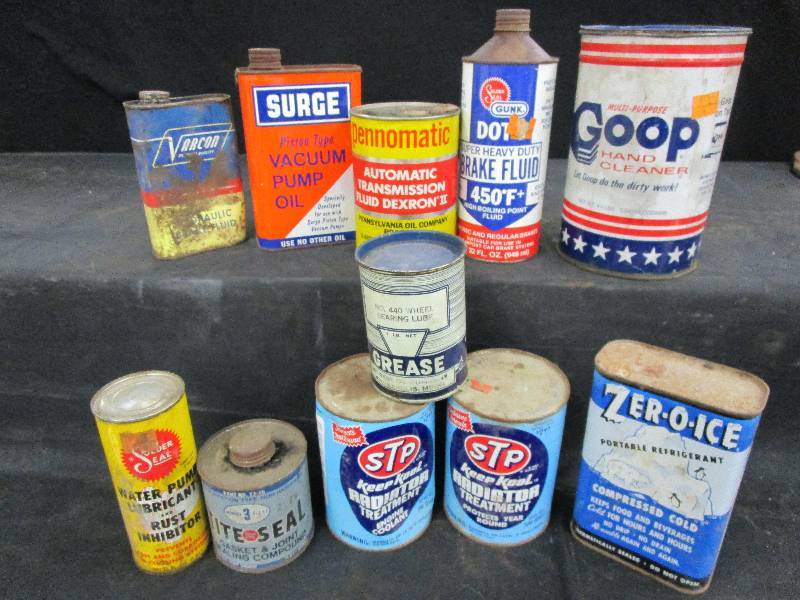 lot 93 image: Various Old Metal ContainersBottom Shelf Full