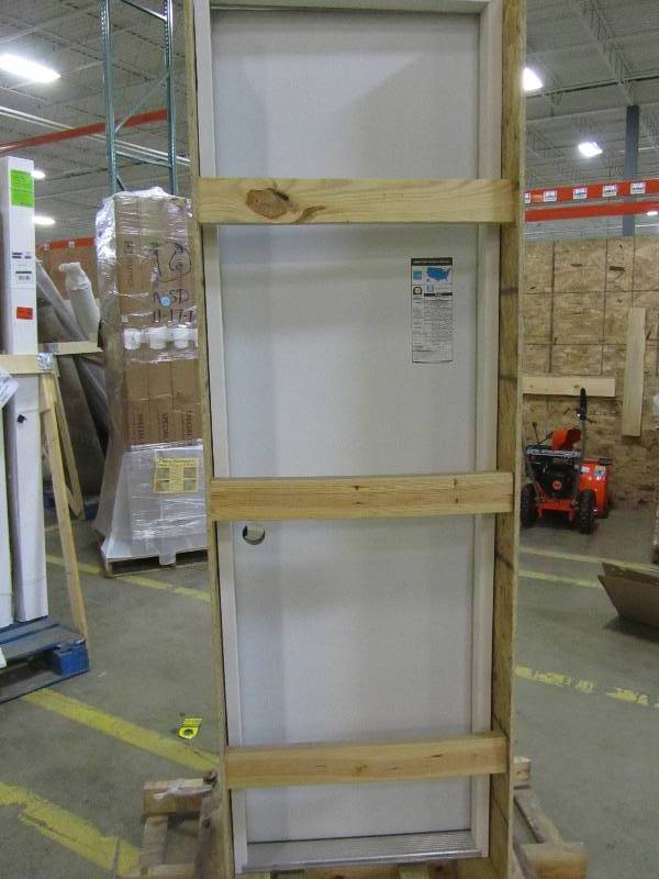 lot 3 image: Steves & Sons 24 in. x 80 in. Premium Flush Primed White Right-Hand Outswing Steel Prehung Front Door with 4 in. Wall