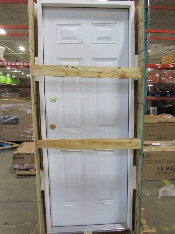 lot 4 image: Steves & Sons 30 in. x 80 in. Premium 6-Panel Primed White Steel Prehung Front Door with 30 in. Right-Hand Outswing and 4 in. Wall