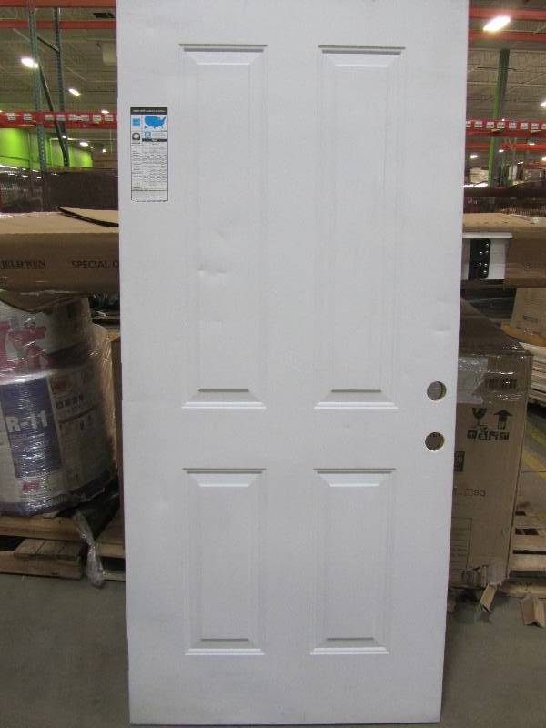 lot 11 image: Steves & Sons 36 in. x 80 in. Premium 4-Panel Primed White Steel Left-Hand Inswing