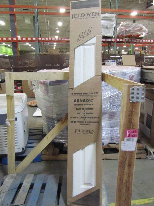 lot 12 image: JELD-WEN 48 in. x 79 in. 6-Panel Textured Primed Molded Hollow Core Composite Bi-Fold Door