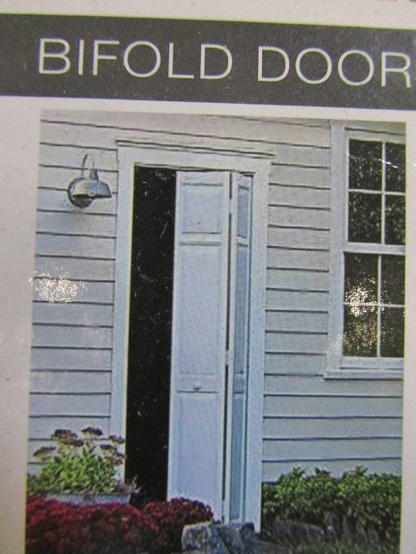 lot 26 image: Pinecroft  30 in. x 80 in. 6-Panel Raised Panel White Hollow Core PVC Vinyl Interior Bi-Fold Door